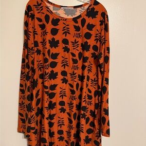Arianna Orange and Black Leaf Print Tunic